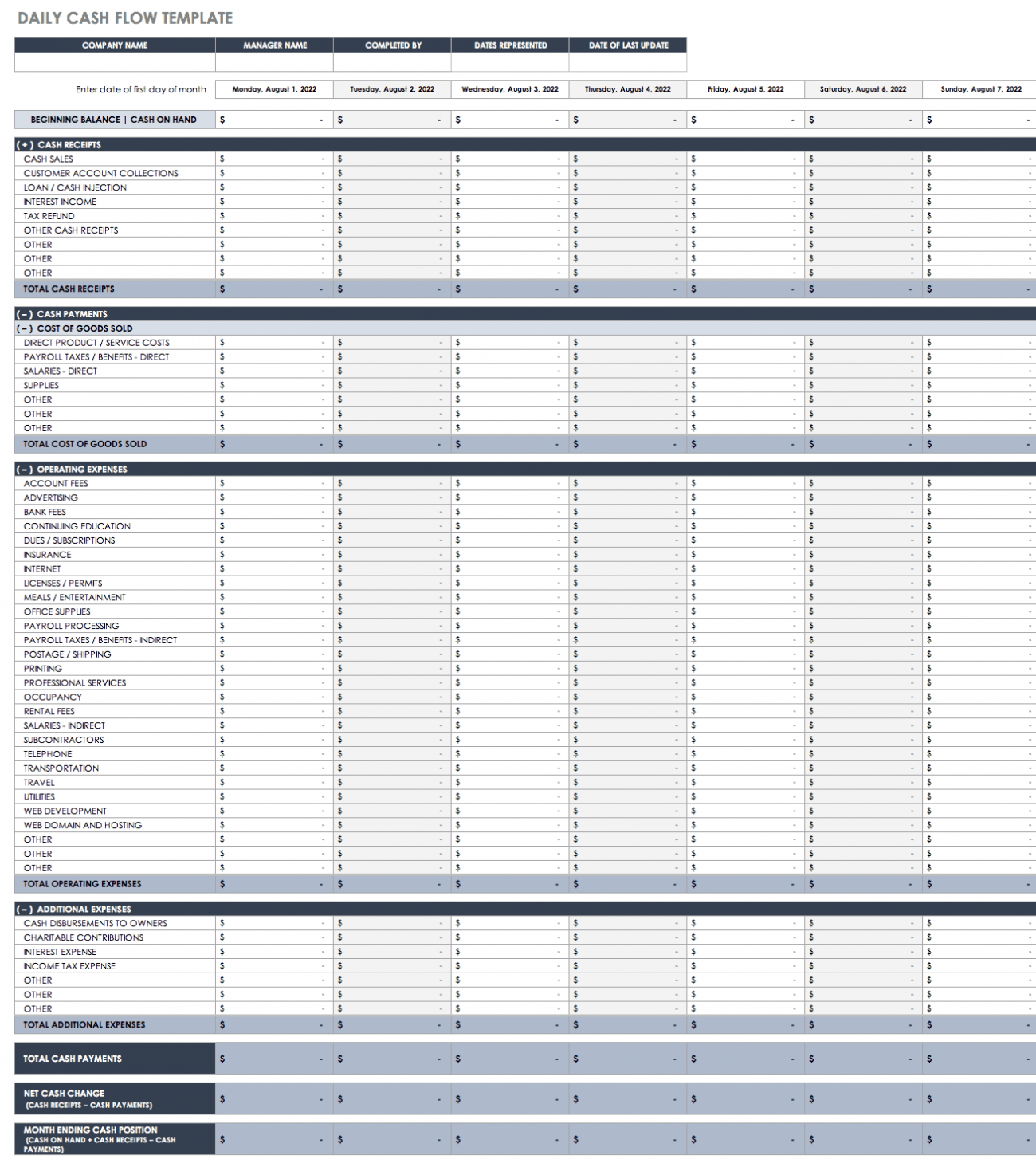 Daily Cash Flow Forecast Template