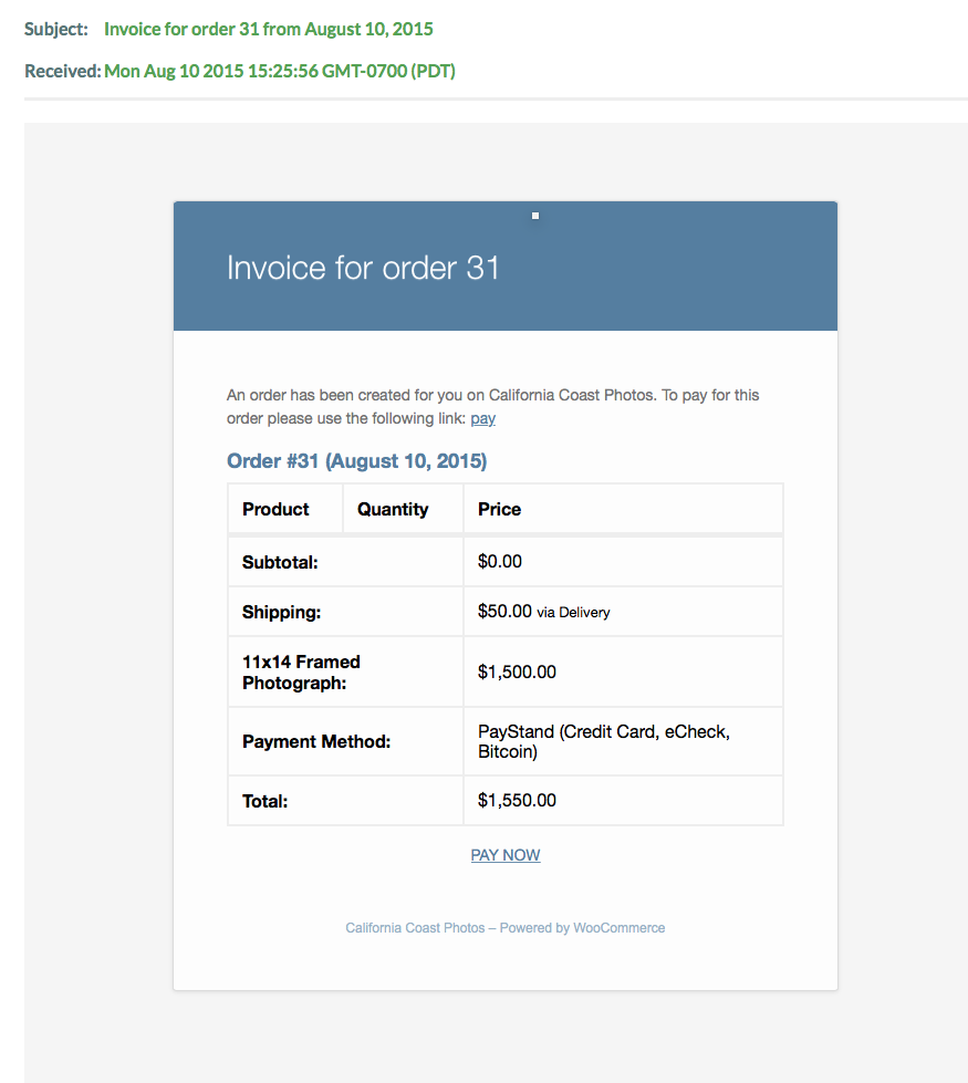 Emailed Invoice